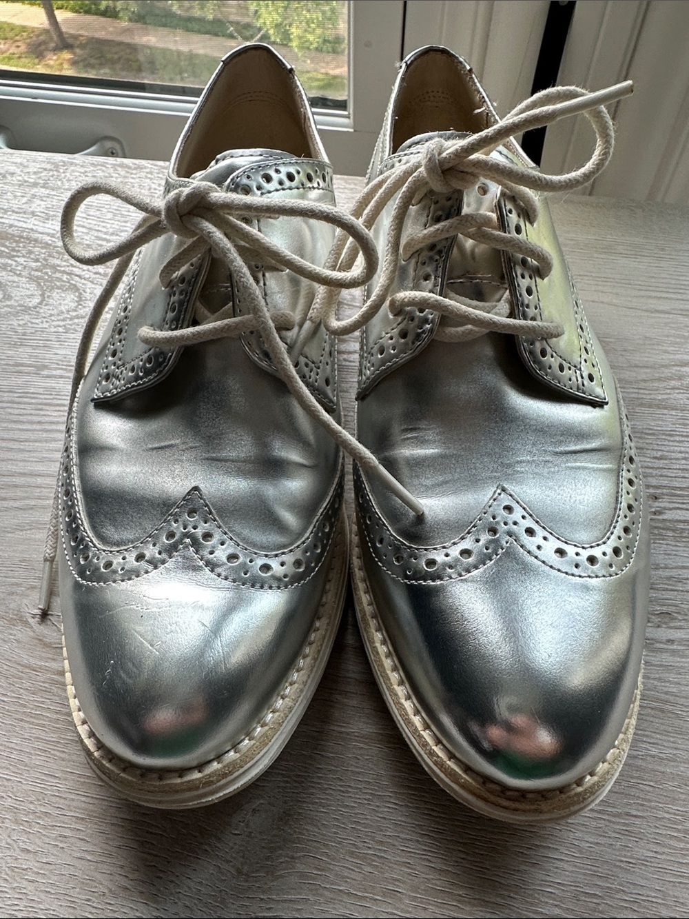 Cole Haan Silver Metallic Wingtip Oxfords - Women's - Picture 9 of 9